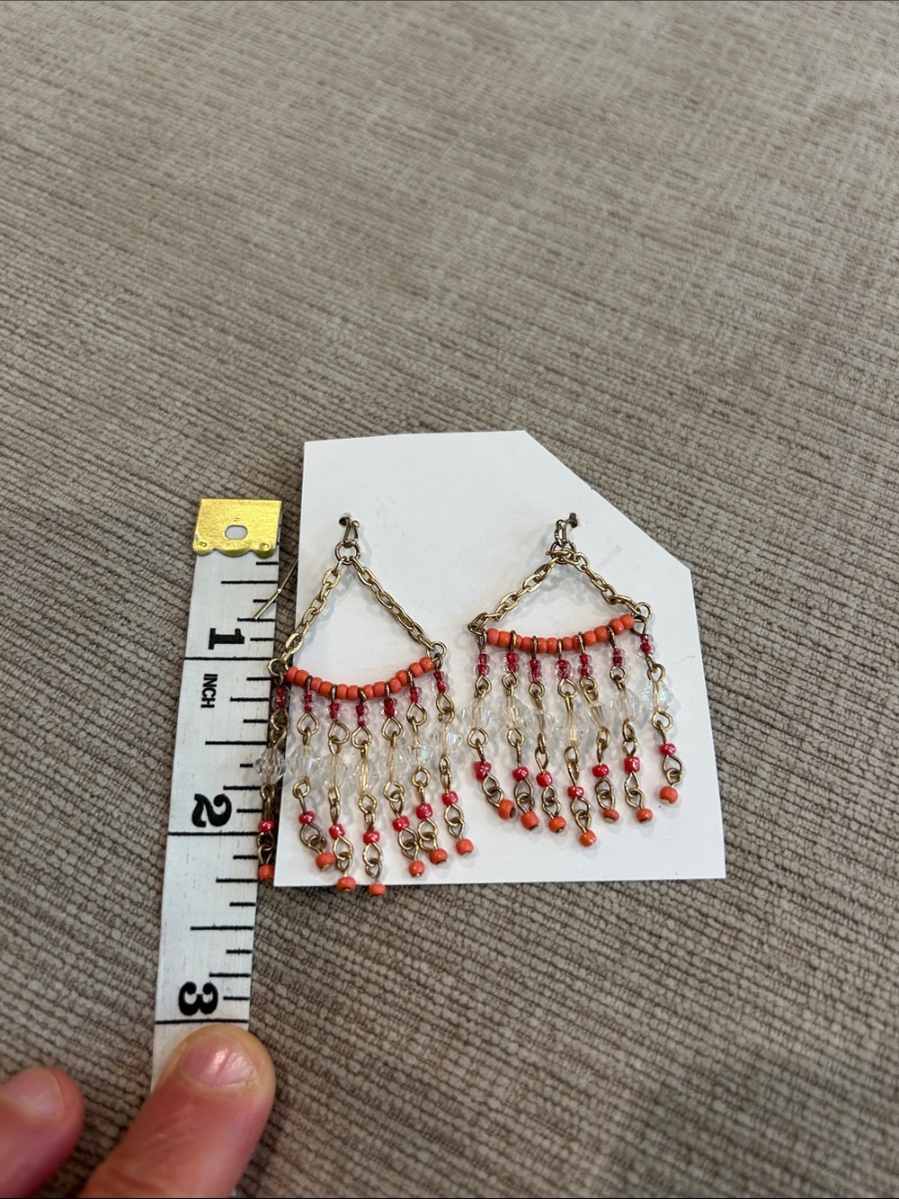 Gold-Tone Orange Beaded Fringe Earrings image 2